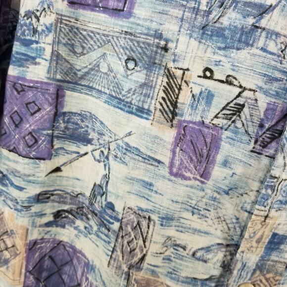 Go Barefoot Blue Purple Hawaiin Men's Short Sleeve Vintage Tropical Beach Shirt - Picture 3 of 4